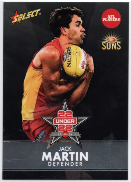 2016 AFL AFLPA MVP AWARDS [BEST 22 UNDER 22] CARD - Jack MARTIN (GOLD COAST SUNS