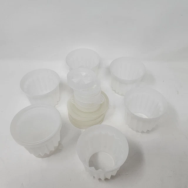 6 mini moldes de gelatina "Jel-ette" Tupperware, tazas de una sola porción + tapas #297 + tapas