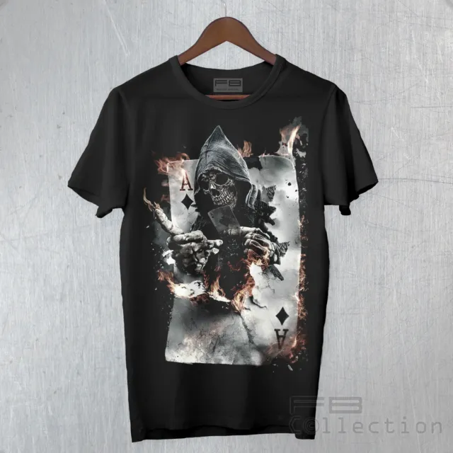T-Shirt Uomo Skull Asso Morte Teschio Moda Rock Cool Carte Idea regalo FB TEE