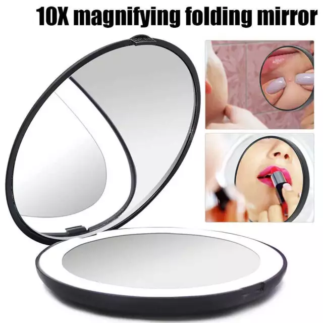 10X Magnifying Mirror w/ LED Lights Make Up Shaving Illuminated Tool Handheld