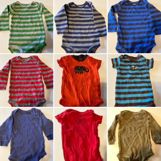 Lot 9 Carter’s Short & Long Sleeve Infant Bodysuits Snap Closure 12 Months Used