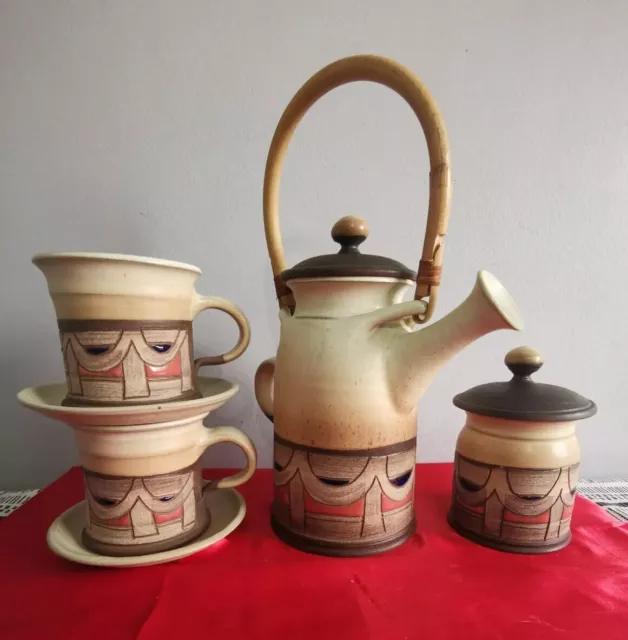 Vintage, Unknown Poters Mark, Studio Pottery Art Deco Style Coffee Pot Set