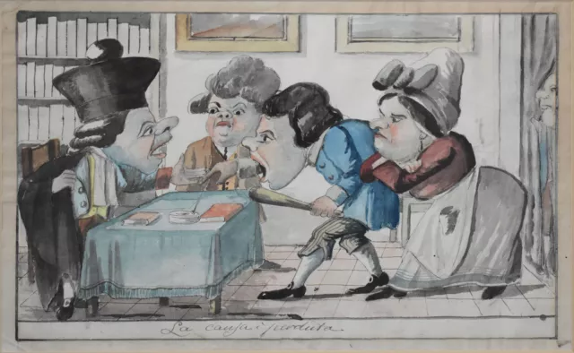 Two Antique 18th Century Italian Watercolors-Unknown Artist-Satire Cartoons
