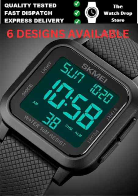 SKMEI Mens Electronic Casual Digital Waterproof Stopwatch Countdown Wrist Watch