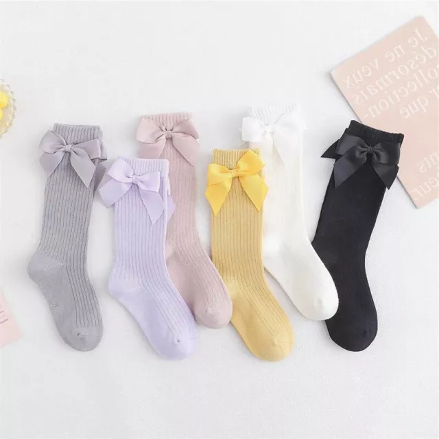 Baby Socks Girl Spanish Romany Style Knee High Cotton Rich Hearts Ribbon BOW..