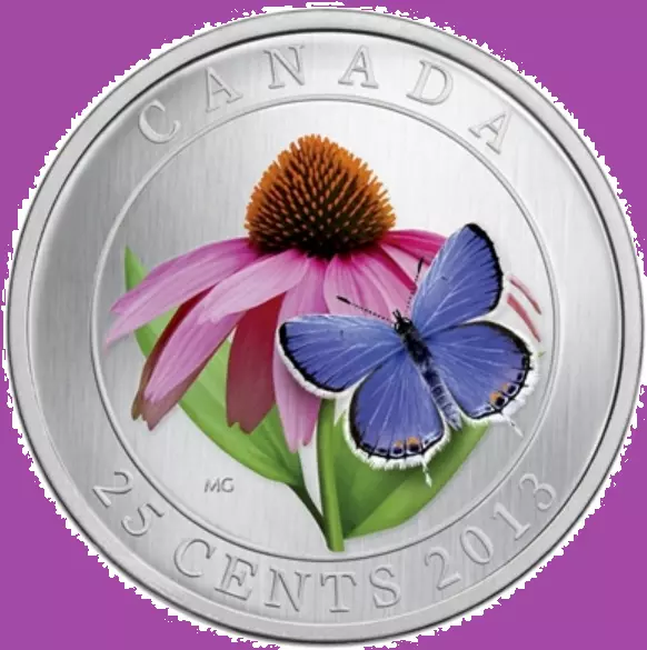 2013 Canada Purple ConeFlower & Blue Butterfly Twenty-Five Cents Coin Mint Set