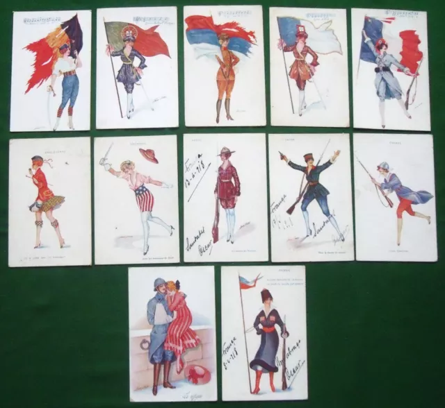 Collection 12 WW1 Military French Artist Signed Postcards Glamour Xavier Sager