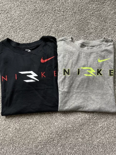 Nike Boys Black Gray Graphic Tee Shirt Bundle (L) 12-13