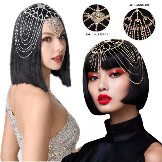 Women Tassel Head Chain Headpiece Jewelry Crystal Bridal Gatsby Hair Accessories