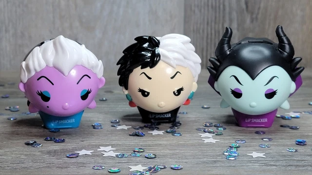 NEW 3 pc Lip Smacker Disney Tsum Tsum Ursula, Maleficent & Cruela Balm Stackable