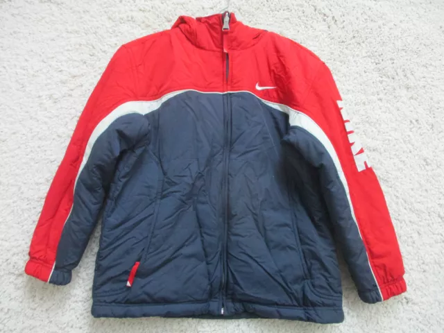 VINTAGE Nike Jacket Medium Adult Blue Red Full Zip Pockets Reversible Logo Boys