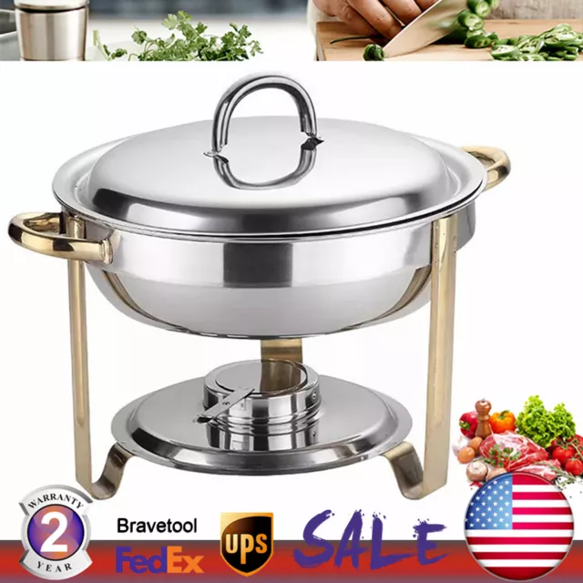 4 Quart 4L Chafer Stainless Steel Round Chafing Dish Buffet Warmer Set