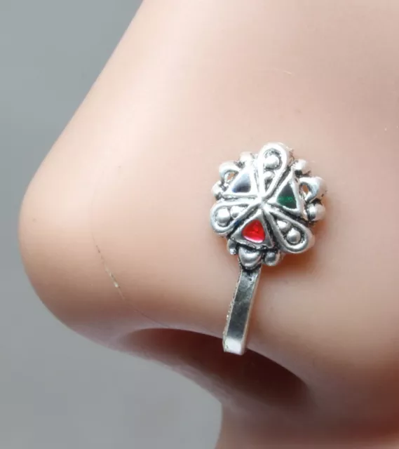 Sólido 925 Plata de Ley Gypsy Hecho a Mano Margarita Clip Nariz Anillos Tuerca