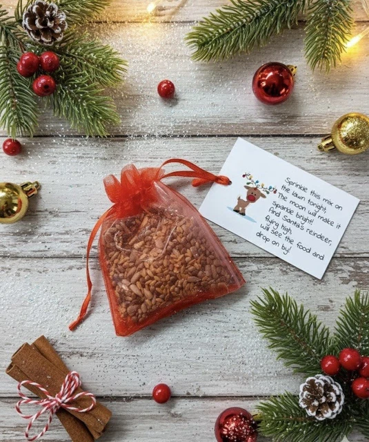 Handmade Eco Reindeer Food Christmas Eve Box Kit – Bird Seed, Organza Bag, Poem Card, UK Made