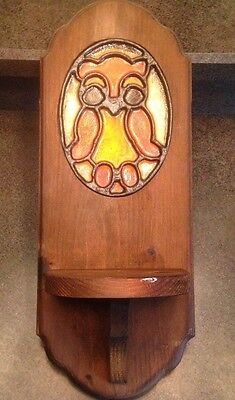 Wood Stained Glass Owl Shelf Wall Sconce Candle Holder Perspect Design Group