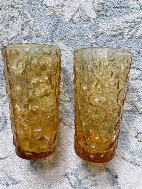 Vintage Anchor Hocking Lido Milano Amber Gold Tumbler Drinking Glasses Lot Of 2