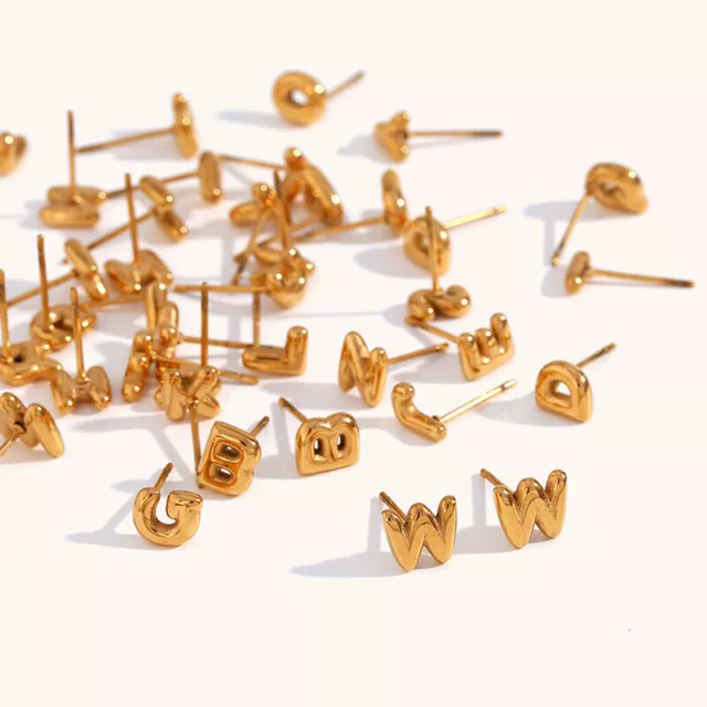 Mini Bubble Letter Stud Earrings  Hypoallergenic Women Earrings 18K Gold Pla BII