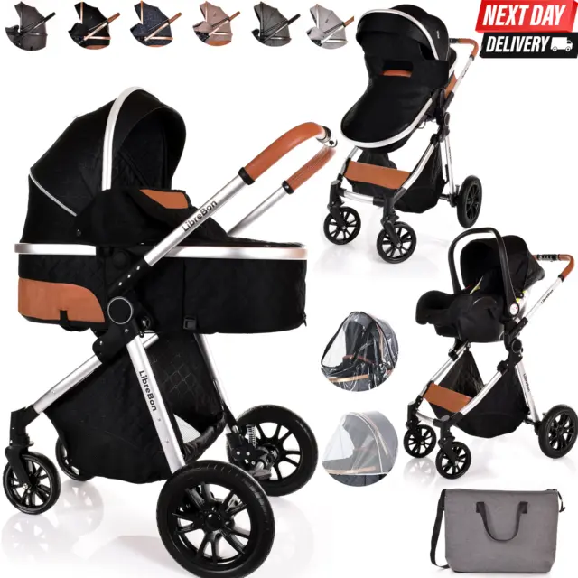 Baby Pram Buggy 3 in 1 Travel System Car Seat Folding Pushchair Reversible
