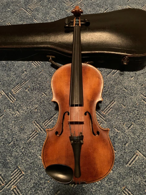 Alte Violine/Geige 4/4 mit Zettel und Koffer