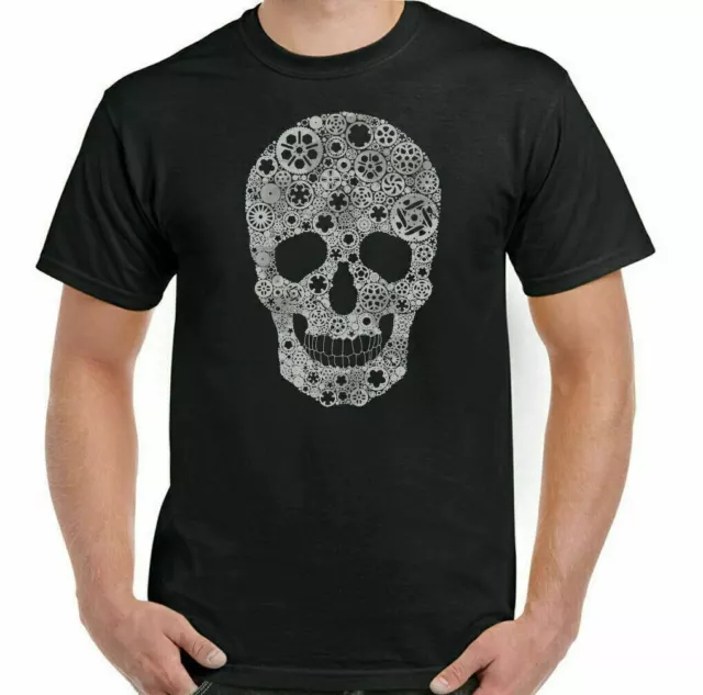 BIKER SKULL T-SHIRT, Motorcycle Motorbike Cafe Racer Chopper Engine Top