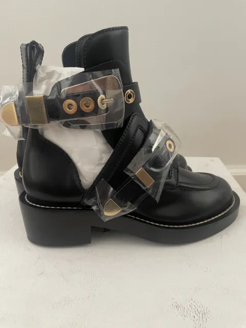 Balenciaga Women's Ceinture Cut-Out Leather Black Boots Size 38.5 Made in Italy