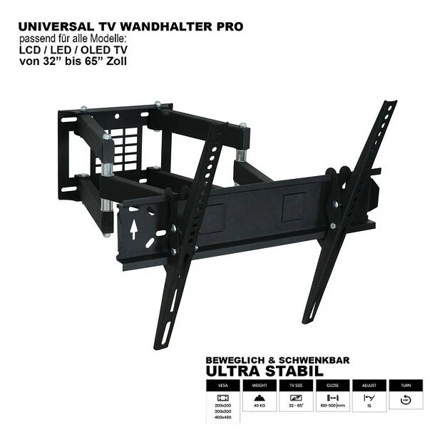 TV Wandhalterung Schwenkbar Neigbar R23-F Plasma LCD LED Ca. 32"-75" VESA Max.400x400 Mit Fischer® Dübel - Foto 14