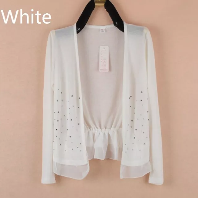 Donna Perline Cardigan Maglia Bolero Coprispalle Aperto Davanti Sottile Festa