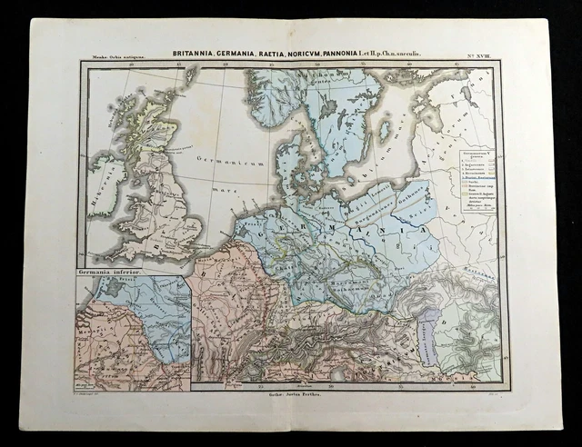 ROMAN EMPIRE EUROPE Map Germania Britannia Noricum Raetia Antique