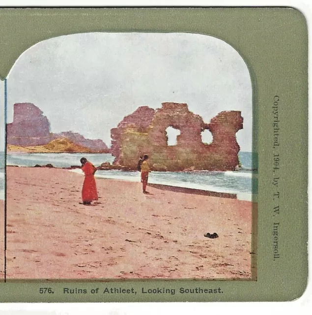 Ruins of Athleet, Looking Southeast, Holy Land 1904 Color Stereoview Stereograph