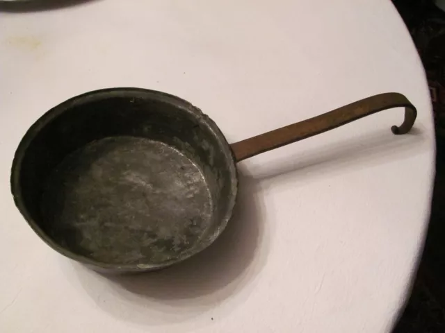 1700's Antique Primitive Hand Hammered Tinned Lined Copper Pan, Hand Forged Iron