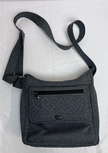 Lug Hopscotch Crossbody Bag RFID Protected Gray Zip Top & Pockets