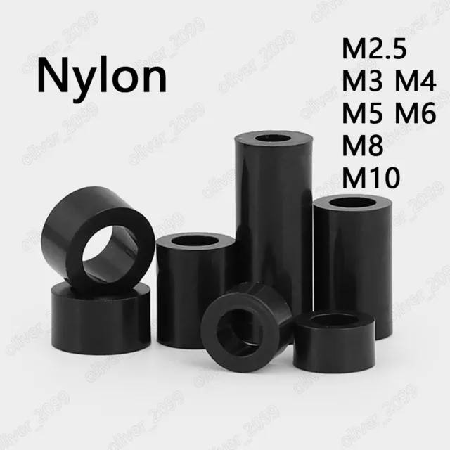 Black ABS Nylon Round Non-Thread Column Standoff Spacer Washer M3 M4 M5 M6-M10