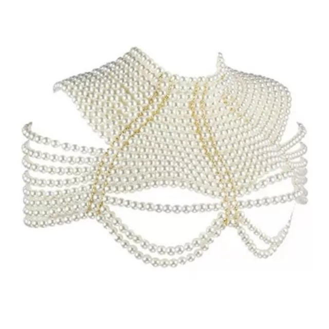 2023  Women's imitation pearl beaded body chain shawl handmade necklace