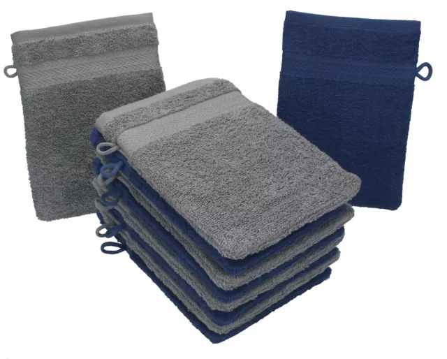 Betz lot de 10 gants de toilette Premium: bleu foncé & gris anthracite, 16x21 cm