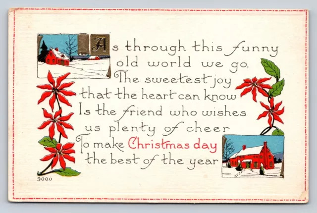 c1914 Christmas Rhyming Message & Cheerful Wishes, Embossed VINTAGE Postcard