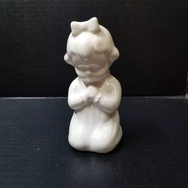 Praying Girl Figurine Vintage Kneeling Bedtime Prayers White Porcelain Child