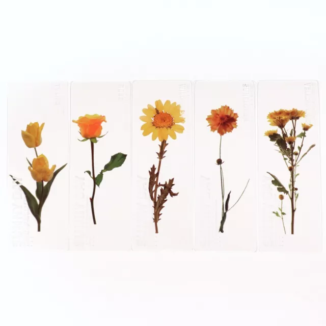 Yellow Flowers Transparent Bookmarks Floral Sunflower Rose Plastic - Set of 5