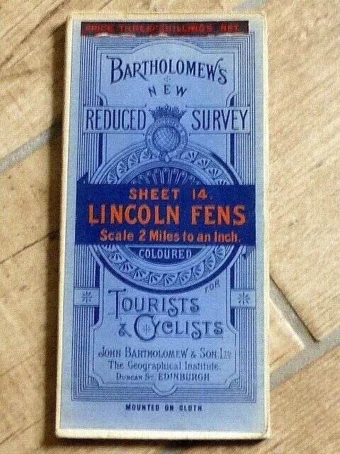 BARTHOLOMEW'S NEW REDUCED SURVEY Tourists & Cyclists Lincoln Fens (1904-1920)