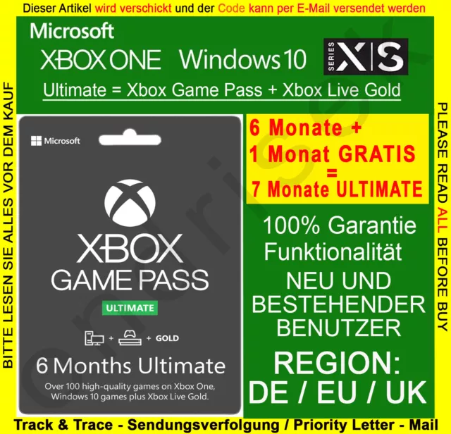 Xbox Game Pass Ultimate 6 Monate Key - Xbox/Win 10 PC Download Code - DE/EU/UK