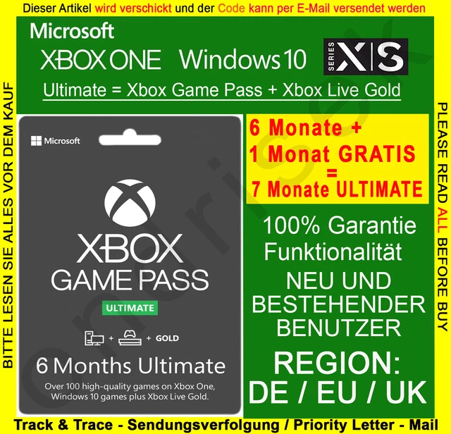 Xbox Game Pass Ultimate chiave 6 mesi - codice download Xbox/Win 10 PC - DE/EU/UK