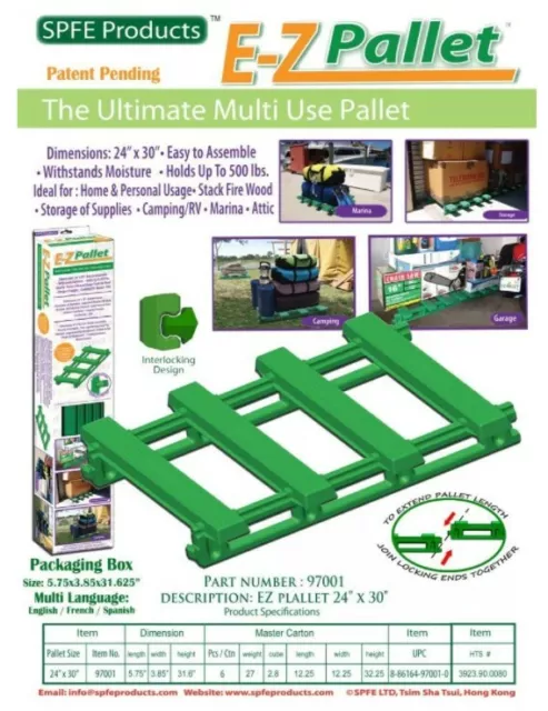 Safe Products Plastic Pallet 24"x30" Garage Storage Interlocking Multi Use