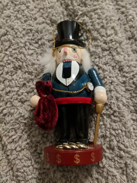 6" Rich Man W/Money Nutcracker Wood Hand Painted Xmas Tree Ornament