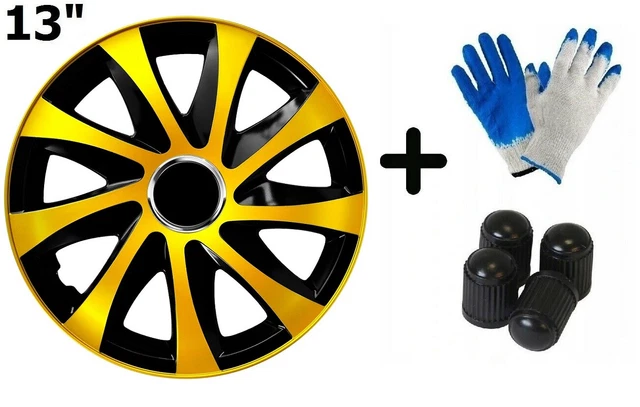 13" DRIFT EXTRA GOLD & BLACK wheel TRIMS car covers HUB CAPS set of 4 | 3572