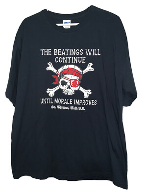 The Beatings Will Continue Until Morale Improves Pirate Black T-Shirt X-Large