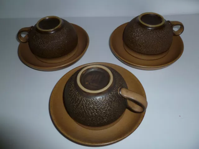 3 Cotswold Coffee Or Tea Cups & Saucers Rustic Denby Retro Vintage Country