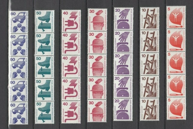 BERLIN, 1971 Unfallverhütung Rollenmarken 5er Streifen mit Nr. **, (30419)