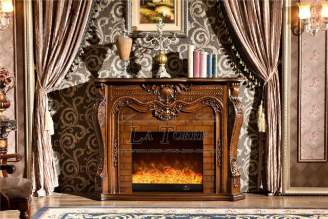 Camino elettrico Kamin fireplace legno massello Barocco Inglese noce 330b