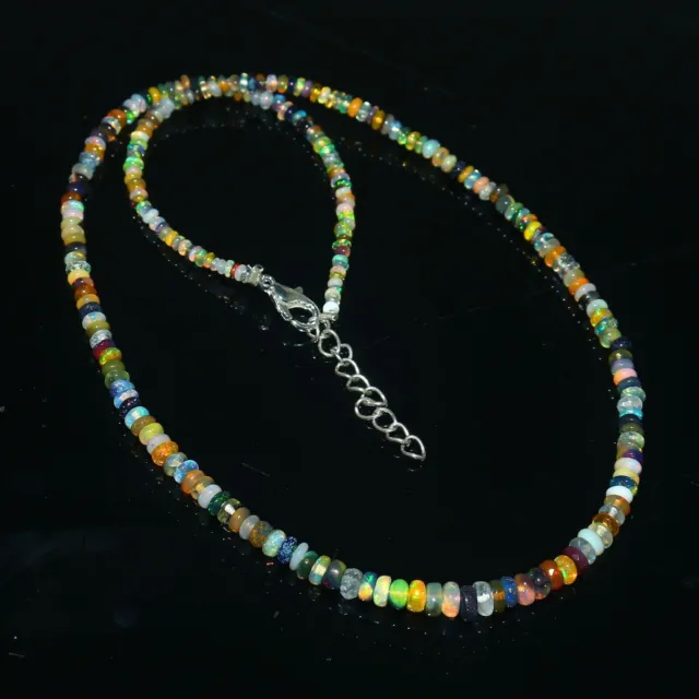 Argent véritable opale de feu éthiopienne rondelle perles brin collier...