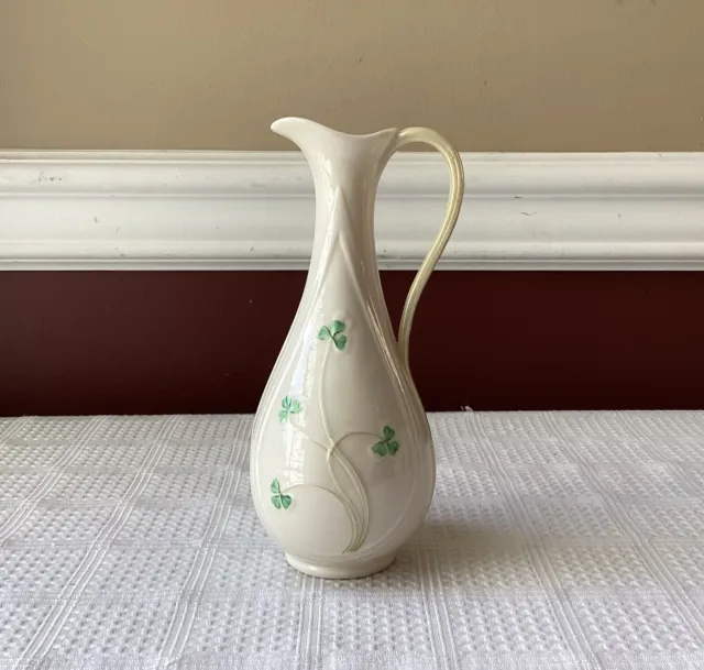 Vintage Belleek Porcelain Jug Vase, Shamrock-design, Ireland