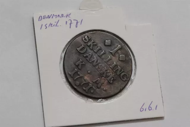 🧭 🇩🇰 Denmark 1 Skilling 1771 Dot Variety B66 #377